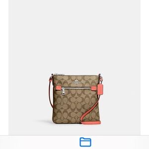 Coach Mini Rowan Style File Bag in Signature Canvas with tangerine strap 🐎👜👛